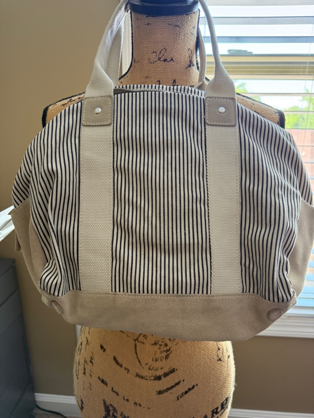 Striped Canvas Tote Bag in Black & Cream